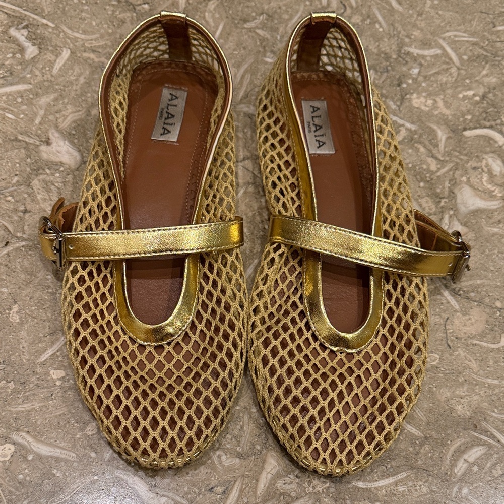 ALAIA gold mesh ballet flats